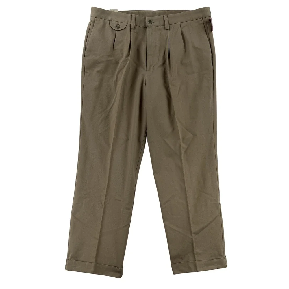Dockers Khaki Pants Mens 38x29 Beige‎ Relaxed Fit Pleated Cuffed Elastic NWT